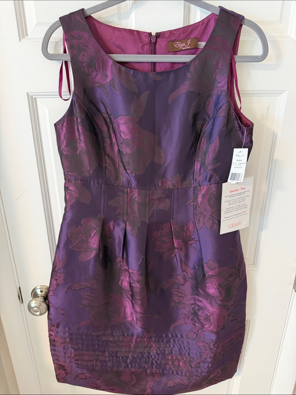 NWT Eliza J Eggplant Purple Floral Jacquard Cocktail Dress Elegant Classy Size 8